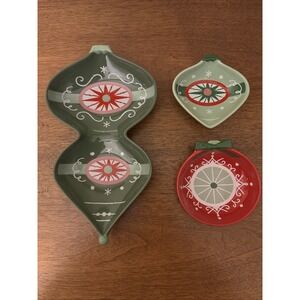 Hallmark Christmas Ornament Shaped Stoneware Serving/Candy Dishes - Set Of 3